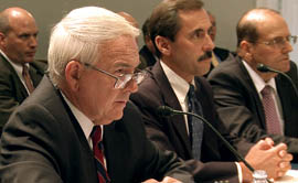 Phoenix lawyer Robert Lynch, left, testifies in favor of the hydropower bill before a congressional committee. Christopher Treese, center, of the Colorado River District in Glenwood, Colo., and Grant Ward, a former official with the Maricopa-Stanfield Irrigation & Drainage District and Electrical District No. 3, also testify.