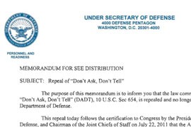 The Defense Department announced the repeal of Don't Ask, Don't Tell in a Tuesday memo to all branches of the service, but preparations had been under way for months.