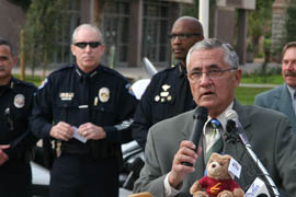 Alberto Gutier, director of the Governor's Office for Highway Safety, introduced six new mobile processing centers at the Holiday DUI Task Force kickoff. The vehicles will allow for faster processing of DUI offenders.