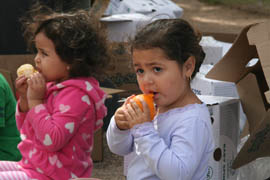 Children eat oranges distributed by an organization in Gila Bend, a community southwest of Phoenix considered by the U.S. Department of Agriculture to be a food desert. Many in Arizona's rural areas have to drive long distances to get healthy, affordable food.