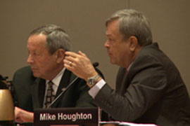 Mike Houghton, right, president and CEO of the Reno Air Race Association, said his organization is studying additional safety measures in the wake of a 2011 crash that killed 11 people, including three from Arizona. Houghton and Michael Major, a Reno race board member, were testifying to the National Transportation Safety Board.