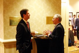 Phoenix Mayor Greg Stanton, left, and Tucson Mayor Jonathan Rothschild talk during a break at the U.S. Conference of Mayors session convention in Washington, D.C., this week.