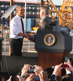President Barack Obama shakes the hand of Paul Otellini, Intel Corp.'s president and CEO.