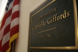 Rep. Gabrielle Giffords, D-Tucson, made a last visit to her congressional office in the Longworth House Office Building in Washington this week before formally resigning from her seat in Congress.