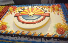 The Arizona centennial cake was made by Fry's Marketplace. More than 500 cupcakes accompanied the cake.