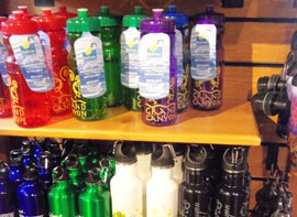 Reusable water bottles sold at the South Rim gift shop.