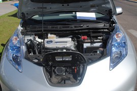 The Nissan Leaf is the first mass-produced all-electric vehicle.