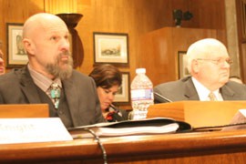 Mohave County Board of Supervisors Chairman Buster Johnson urged lawmakers to lift the 20-year ban on uranium mining near the Grand Canyon. Johnson and Brigham City, Utah, Mayor Dennis Fife, right, were testifying on private-property rights.