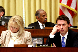 Rep. Ben Quayle, right, listens Tuesday during a House Judiciary Committee markup vote on the Border Tunnel Prevention Act of 2012, a bill cosponsored by the Phoenix Republican. The bill passed on a voice vote.