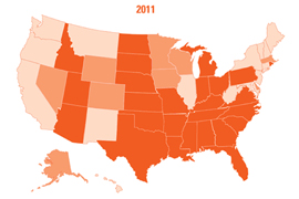 By 2011, Arizona had shifted to a state 