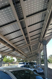 A canopy of solar panels Our Mother of Sorrows in Tucson.
