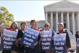 Supporters of the health care reform law protest outside the Supreme Court as it began three days of hearings on the law. Arizona is one of 26 states opposing the law and has taken the extra steps of passing a law and constitutional amendment against it.