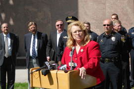 Sen. Linda Gray, R–Phoenix, spoke at a news conference promoting a bill that would have the Arizona Board of Pharmacy to ban the ingredients used in synthetic drugs.