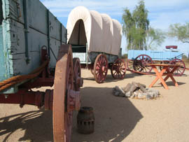 A replica of a wagon train at Yuma Quartermaster Depot State Historic Park.