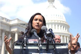 Erika Andiola, 24, of Mesa, stands outside the U.S. Capitol to launch the 