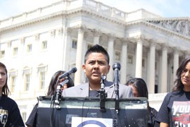 Erick Garcia, 25, of Queen Creek, an undocumented immigrant, speaks at the launch of the 