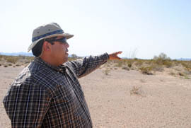 John Bathke, historic preservation officer for the Quechan Indian Tribe, looks toward the horizon where a planned 653-foot solar tower would appear.