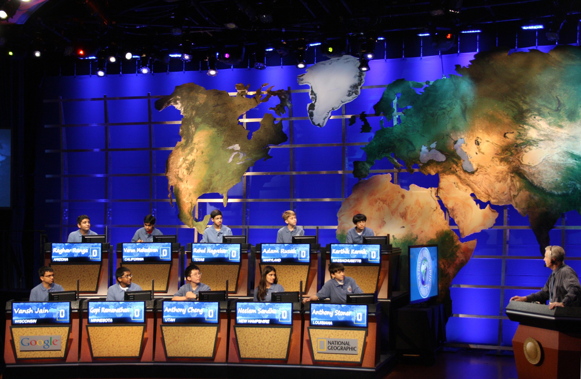 About 4 million students nationallly were winnowed down to 10 finalists, including Tucson teen Raghav Ranga, rear left, for the National Geographic Bee championship in Washington.