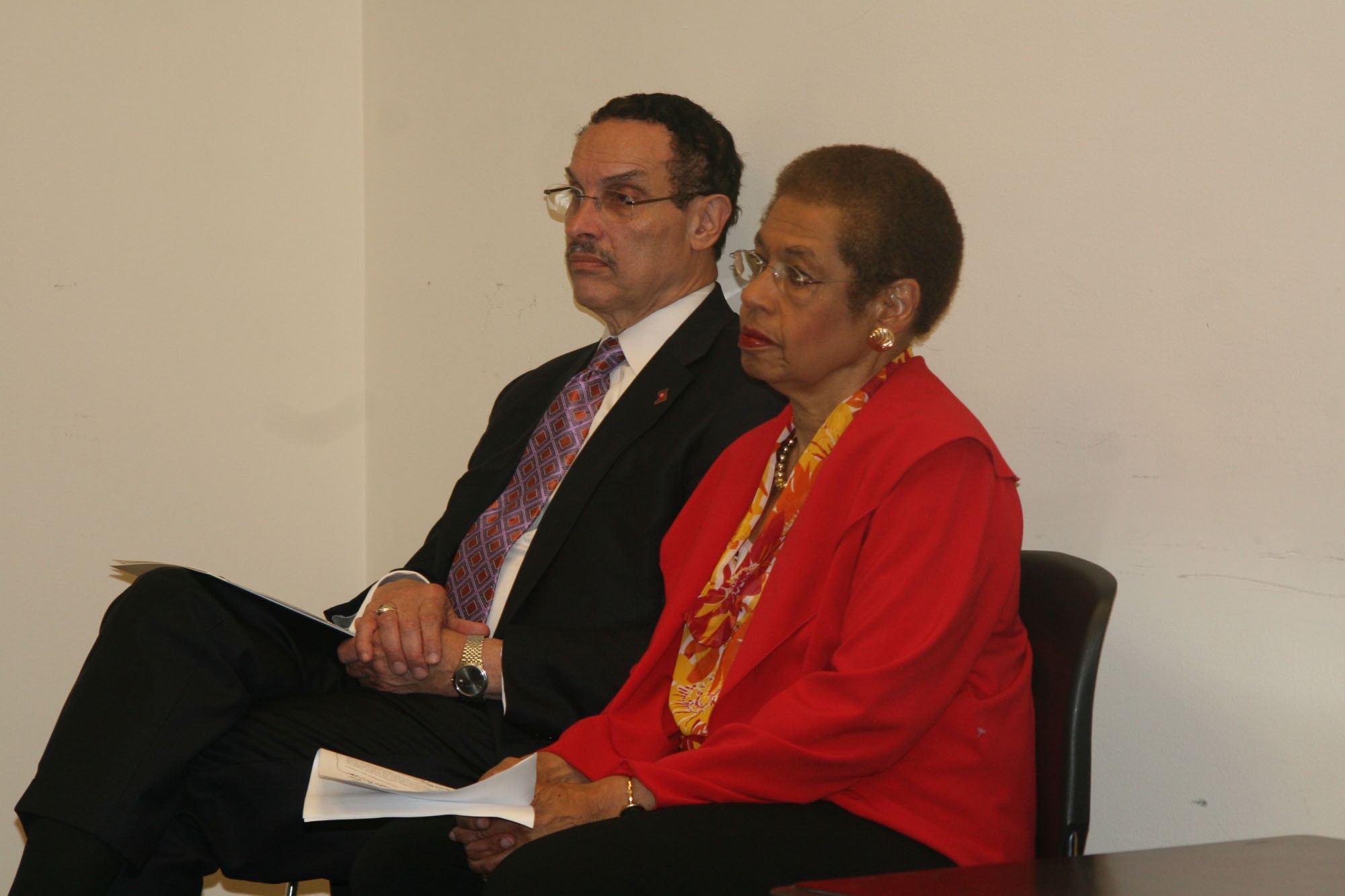 Washington, D.C., Mayor Vincent Gray and Delegate Eleanor Holmes Norton, the city's non-voting delegate in Congress, at a news conference to complain about what they call Congress' interference in the city's affairs.