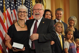 Rep. Ron Barber, D-Tucson, shares a laugh with his wife, Nancy, shortly after he was sworn in to fill out the remaining six months of former Rep. Gabrielle Giffords' term.