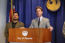 Phoenix Mayor Greg Stanton launches planPHX at his office on Thursday. The initiative is a community forum for Phoenix citizens to submit city planning ideas to Phoenix leaders and city planners.