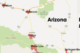 Click to see the eight communities participating in the Arizona Department of Environmental Quality's Small Communities Environmental Compliance Assistance Program. (<i>Map graphic made using Google Maps</i>)