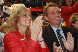 Rep. Jeff Flake, R-Mesa, and wife, Cheryl, applaud at the GOP convention. Flake, who was nominated this week to Senate, said the party needs to focus on jobs and the economy to win.