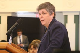 Homeland Security Secretary Janet Napolitano, shown here in a file photo, defended local-federal 