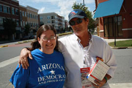 Beth and Mikel Weisser, both teachers from Kingman, say being Democrats in heavily Republican northwestern Arizona can be lonely, making them glad to be at the Democratic National Convention in Charlotte, N.C. Beth Weisser is a delegate.
