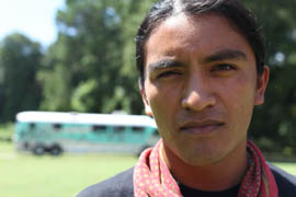 Fernando Lopez of Phoenix rode the Undocu-bus from Phoenix to Charlotte, N.C., to protest what he called an inadequate response by President Barack Obama toward people like him who are in the U.S. illegally. He said he faces deportation after being stopped by police for a broken headlight.