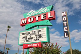 The Starlite Motel sign as it looked in August 2012 located on Main Street between Gilbert Road and Lindsay Road in Mesa, Arizona. The famous 