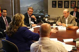 (Third from left) U.S. Rep. Jeff Flake, R-Mesa, a candidate for U.S. Senate, discusses federal requirements on particulate pollution during a meeting on Wednesday with stakeholders.