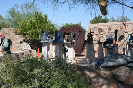 The outdoor metallic sculptures pictured here at Taliesin West will remain untouched during the move of Frank Lloyd Wright's archives to New York City.