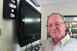 Charles Spencer at the Adult Loss Of Hearing Association office in Tucson. He installs looping systems.