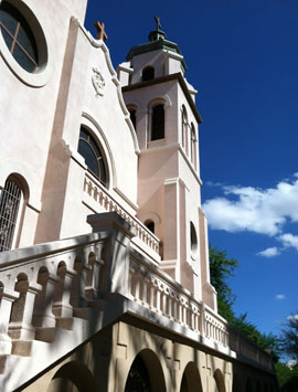 St. Mary's Basilica, located near Monroe and Third Street, across a plaza from The Roman Catholic Diocese of Phoenix.