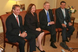 Rep. Jeff Flake, R-Mesa, left, sits with other senators-elect Tuesday for a photo with Senate Minority Leader Mitch McConnell, R-Ky. Flake, the senator-elect from Arizona, was joined by Deb Fischer of Nebraska, McConnell and Ted Cruz of Texas.