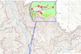 An overview of the proposed Grand Canyon Escalade project shows how the 420-acre development is situated on the eastern rim of the canyon, and the line of the planned 