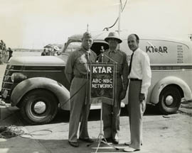 Howard Pyle, a radio broadcaster who later became Arizona governor, interviews military officers for KTAR.