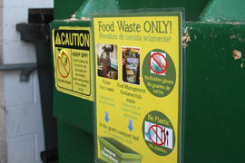 Instructions show ASU food-service workers how to sort materials that can be turned into compost.