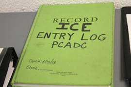 A log used to record detainees send to the Pinal County Adult Detention Center by Immigration and Custom Enforcement.