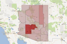 Click on the heat map to find out the laboratory confirmed cases of the flu in each of Arizona's counties. The darker the color the higher the amount of confirmed flu cases.
