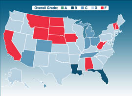 A map of StudentsFirst's grades by state.