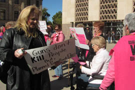 Judy Hoelscher held her own demonstration to criticize Planned Parenthood.