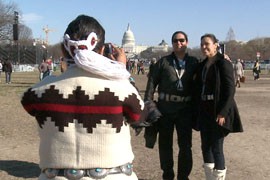 The Navajo Nation Band marched in Monday's inaugural parade, but members took time Sunday for some tourist activities, like pictures on the Mall.