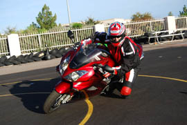 A motorcyclist negotiates a training course at TEAM Arizona in Gilbert.