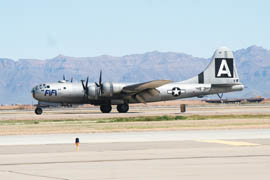 A B-29 Superfortress operated by the Commemorative Air Force was on display at Phoenix-Mesa Gateway Airport after landing Thursday.