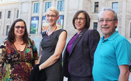Advocates for changing charter school admission preferences included, from left: Lori Venberg and Andrea Rumsey, who are charter school parents; Leanne Fawcett, headmaster of Archway Classical Academy; and Jim Barlow, whose two grandsons attend Archway.