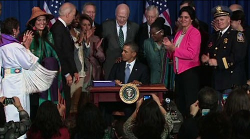 President Barack Obama was surrounded by lawmakers, advocates and law enforcers as he signed a reauthorization of the Violence Against Women Act, which expands protection for gay, immigrant and Native American women. Cronkite News reporter <b>Jessica Goldberg</b> has the story.