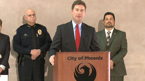Phoenix Mayor Greg Stanton said an anonynmous $100,000 donation will fund a city program to buy back firearms. Cronkite News reporter <b>Laura Dickerson</b> has the story.