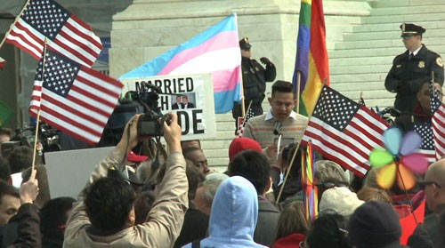 Day two of Supreme Court hearings on same-sex marriage - this time on the federal Defense of Marriage Act - brought protestors back out to the steps of the Supreme Court. Cronkite News reporter <b>Vaughn Hillyard</b> has the story from Washington, D.C.